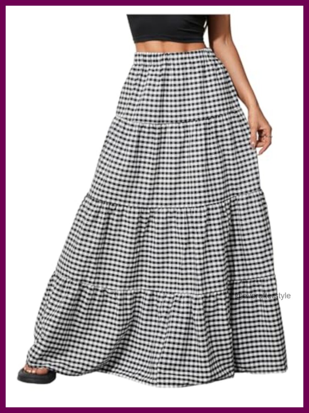 Boho Floral Gingham Maxi Skirt Ruffle Tiered A-Line Long Vacation